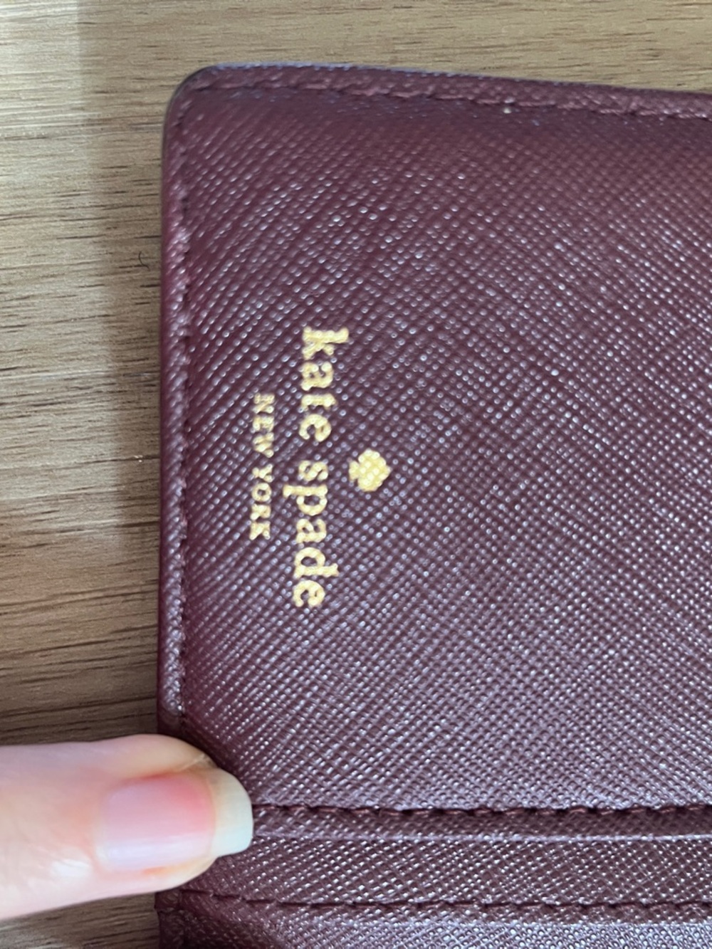 kate spade Burgundy Saffiano Wallet with Gold Logo - Picture 4 of 9